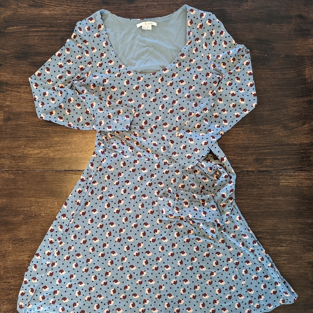 Boden Silvia Wrap Dress US 8 Long Sleeve Faux Wrap Floral Sage Green Dress